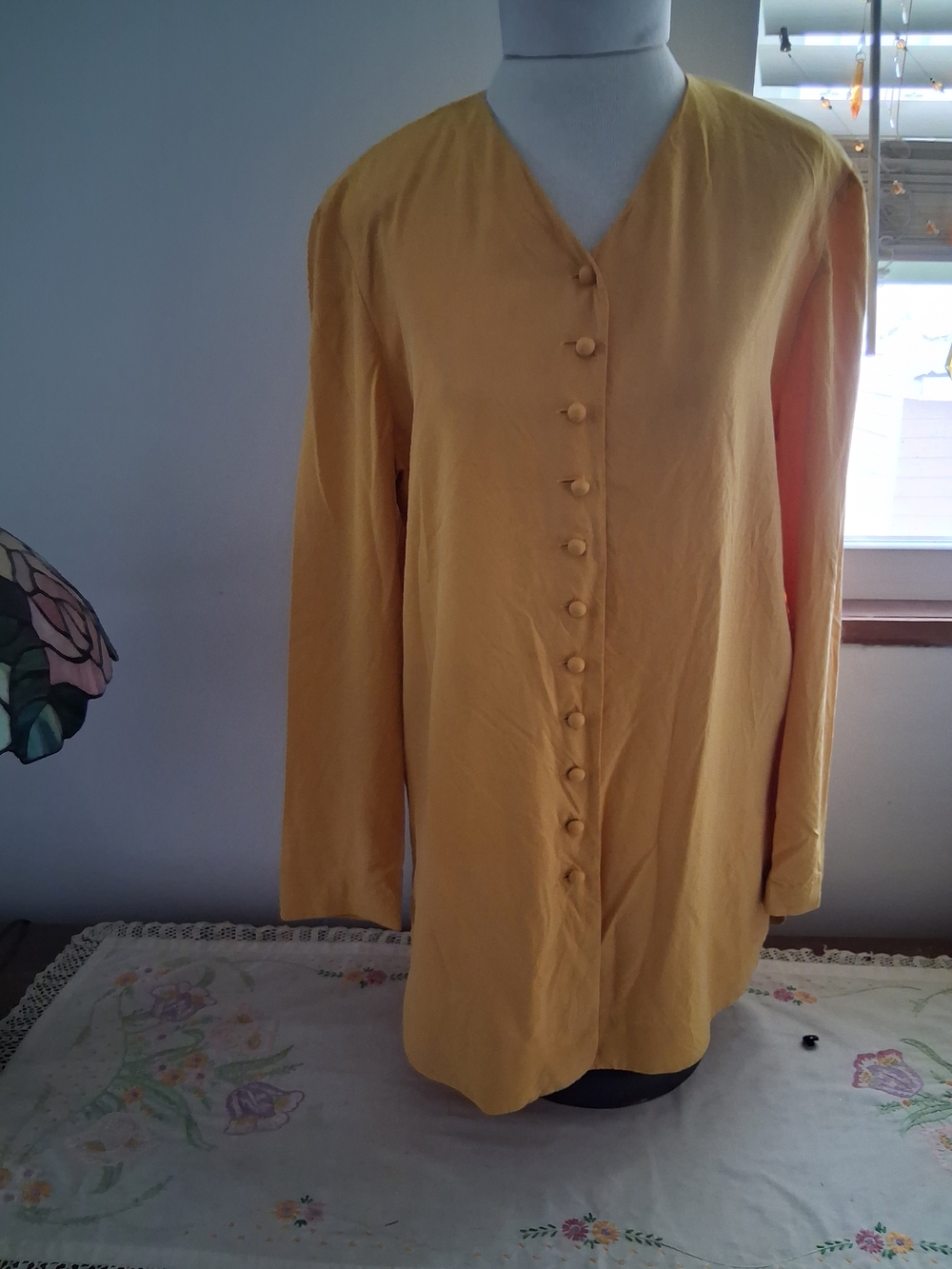 Liz Claiborne Mustard Yellow V-Neck Button Front Blouse
